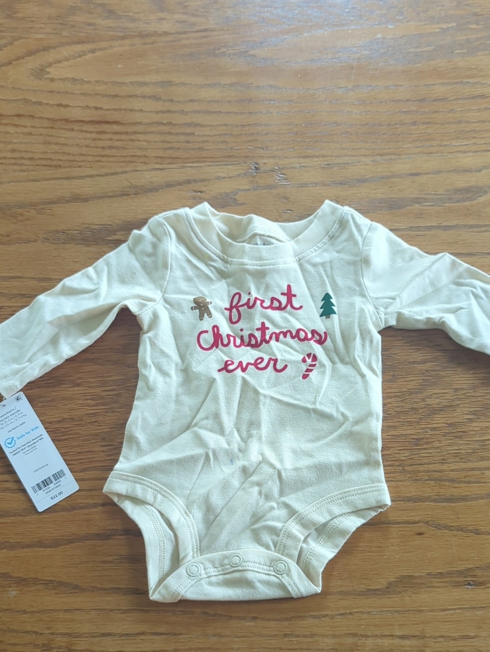 Carter's Cream Long-Sleeve 'First Christmas Ever' Baby One-Piece